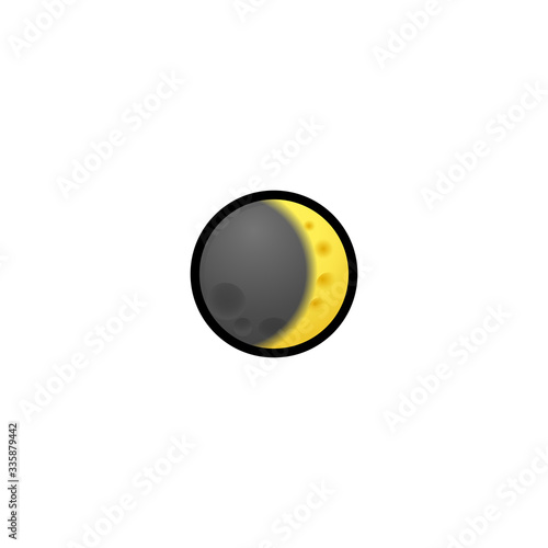 Waxing Crescent Isolated Realistic Vector Icon. Moon Cycle Lunar phases Illustration Emoji, Emoticon, Icon