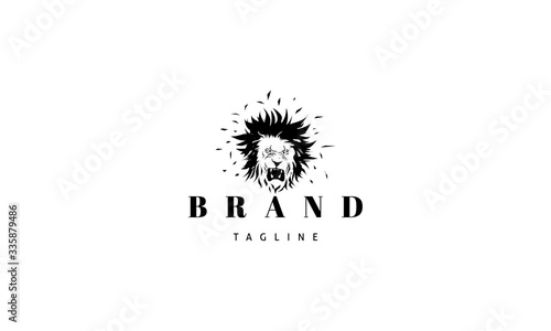 Vector logo on which the abstract image of a lion is furious.