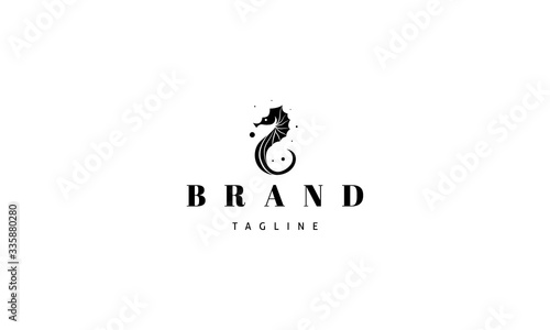 Vector logo on which an abstract image of a seahorse.