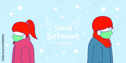 people social distancing illustration during covid-19