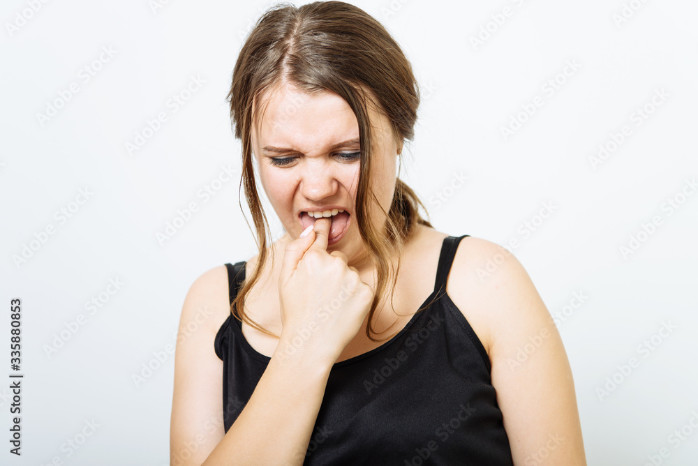 Girl nausea finger in mouth