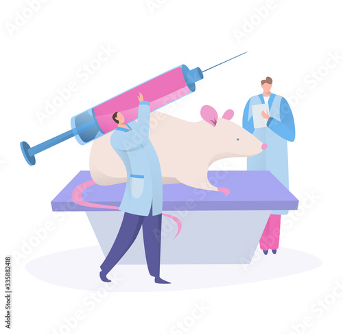 Scientist lab research, concept with tiny people cartoon characters, set isolated on white, vector illustration. Scientific experiment in medical laboratory biology analysis. Genetic science invention