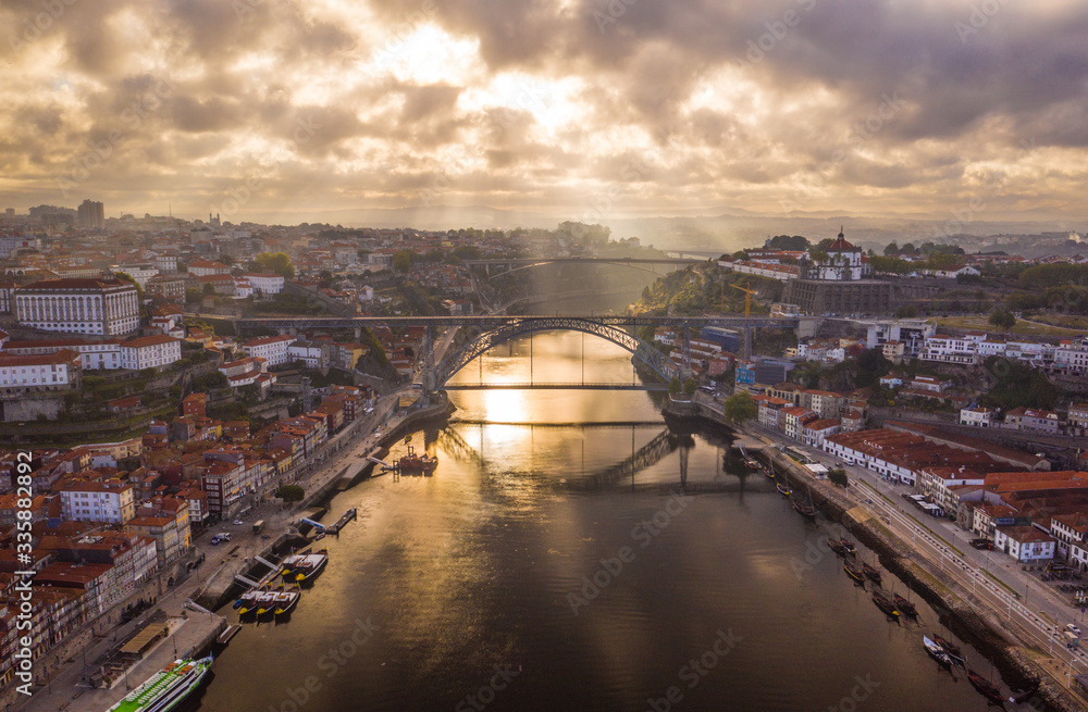 Porto in Portugal cityscape, aerial drone view