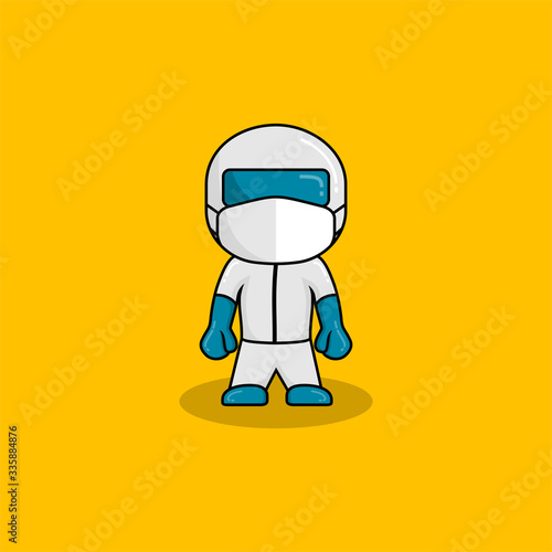 Human wearing hazmat suits and protective masks