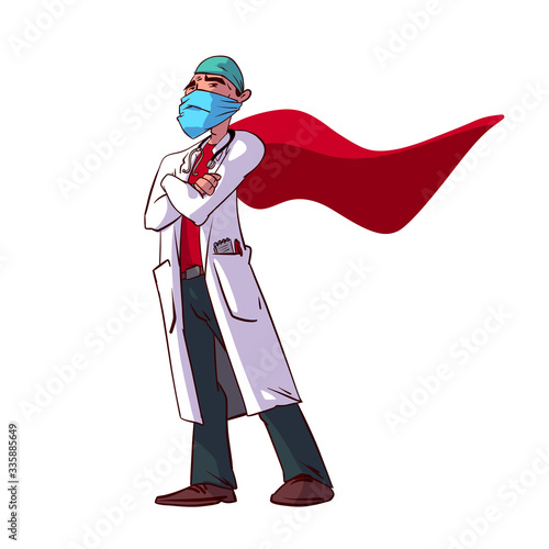 Colorful vector illustration of a doctor superhero