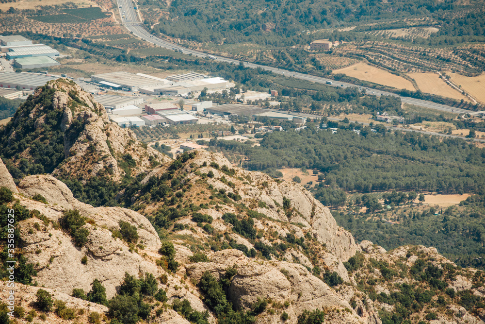 A mountain view with monastery on the top in Montserrat, Spain