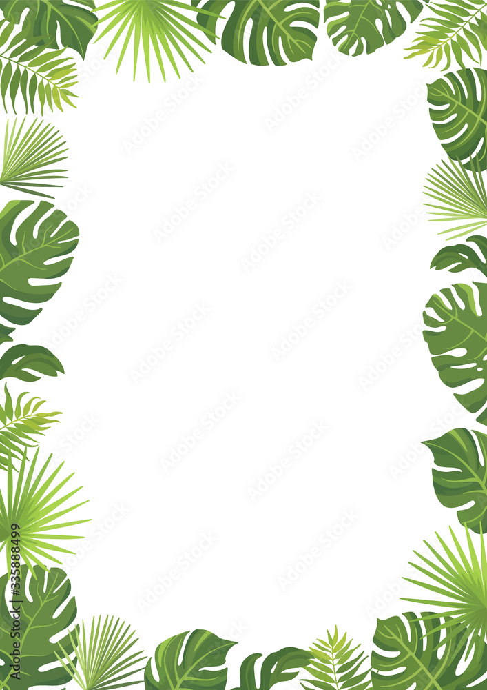 Tropical green leaves frame template. Floral border with place for text. Vector illustration. Tropical green leaves frame template. Floral border with place for text. Vector illustration.