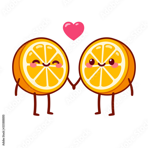 Cute cartoon orange halves couple