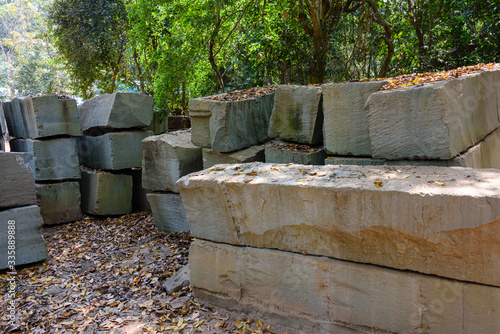 Fototapeta Large stone blocks at a quarry, ready for stonemasons to work on.