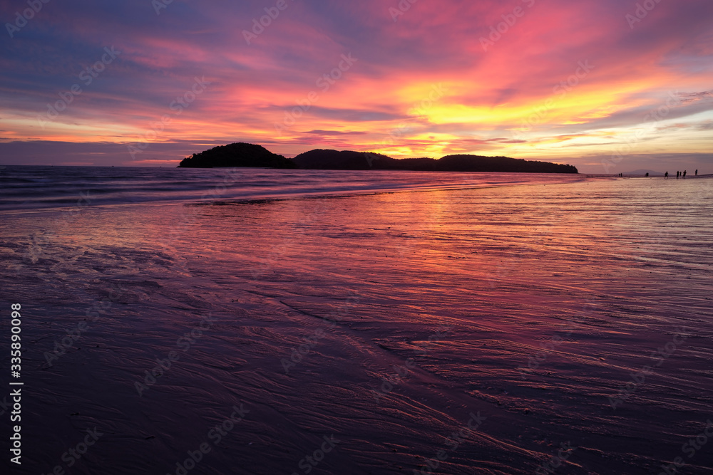 Beautiful sunset by the Andaman sea in Langkawi, Malaysia