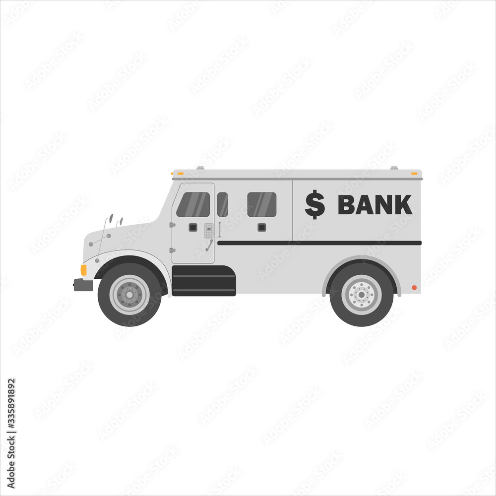 Bank armored cash truck side view. Utility security van. Сollector car