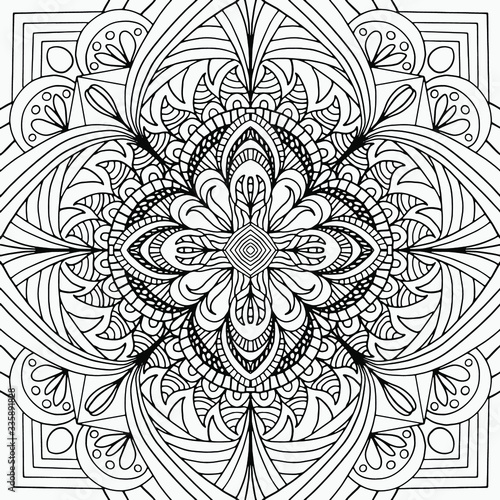 abstract mandala with figures and floral ornaments for coloring book, vector, coloring book, isolated
