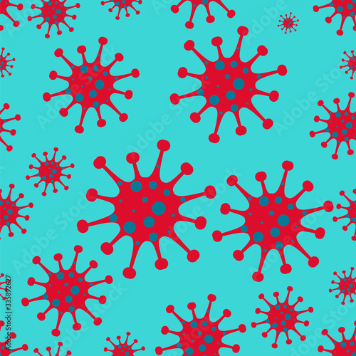 Different Kinds of Viruses. Bacteria Biology Organisms Seamless Pattern. Virus Infection Ebola Epidemic EPS