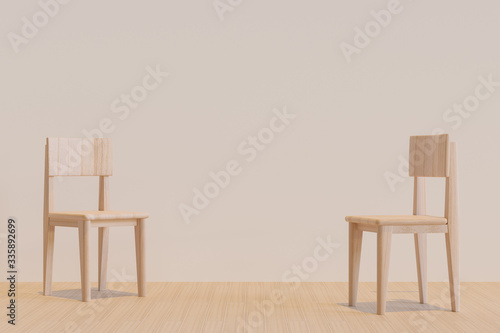 3D illustration  Chair on wooden floor