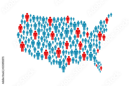 USA pandemic map of people location. Prevention and education background illustration