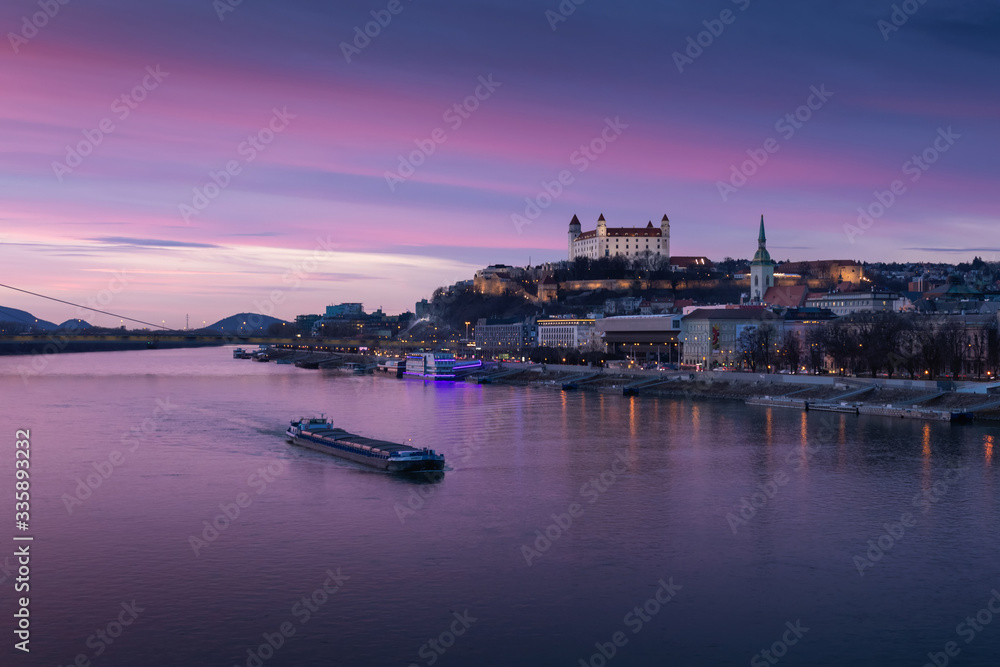 Beautiful purple light over Bratislava, Slovakia