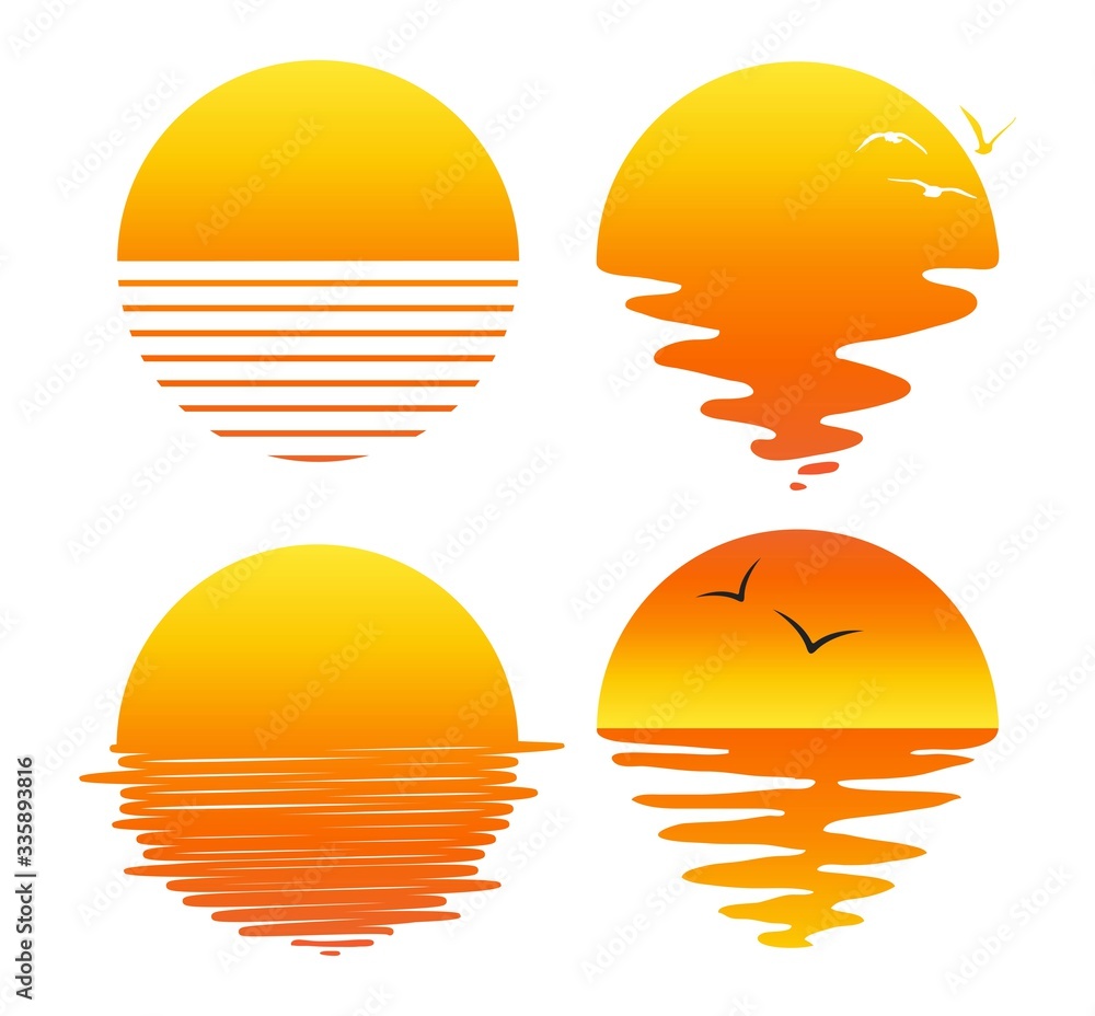 vector set of flat symbols of sunsets and sunrises vector set of flat symbols of sunsets and sunrises