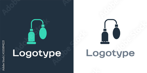 Logotype Penis pump icon isolated on white background. Penis enlarger. Sex toy for men. Vacuum pump with a blower to increase the penis. Logo design template element. Vector Illustration