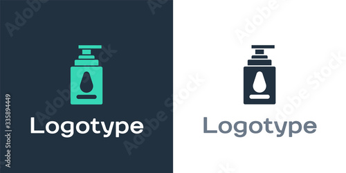 Logotype Personal lubricant icon isolated on white background. Lubricating gel. Cream for erotic sex games. Tube with package box. Logo design template element. Vector Illustration