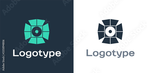 Logotype Movie spotlight icon isolated on white background. Light Effect. Scene, Studio, Show. Logo design template element. Vector Illustration