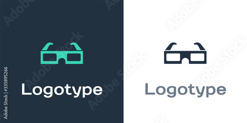 Logotype 3D cinema glasses icon isolated on white background. Logo design template element. Vector Illustration