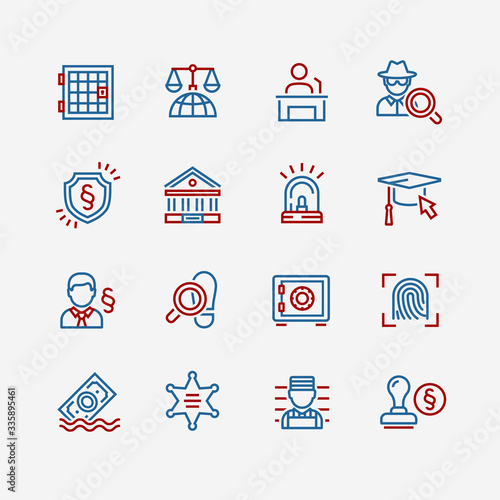 Law and Order Linear Vector Icons Set

