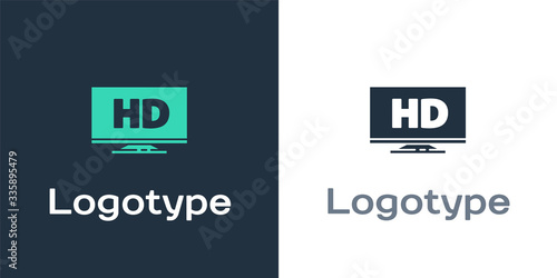 Logotype Smart display with HD video technology icon isolated on white background. Logo design template element. Vector Illustration