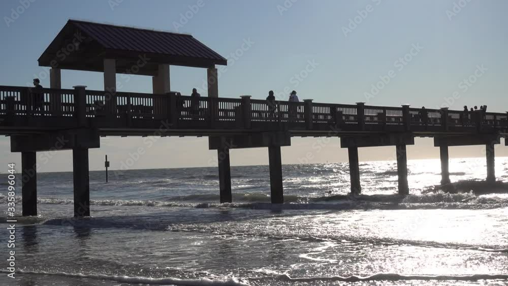 Closeup People Walking Along Bridge On Pier Bridge On Ocean Water Close To Sunset Bright Sunny Day 002 Closeup People Walking Along Bridge On Pier Bridge On Ocean Water Close To Sunset Bright Sunny Day 002