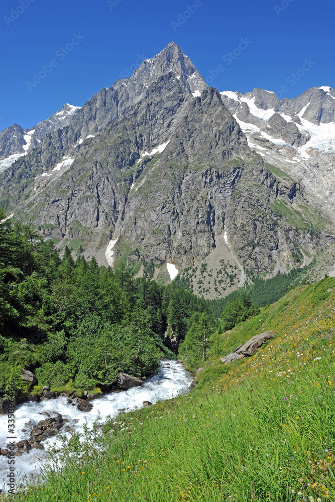 Italy - Aosta, Courmayeur and Mont Blanc - Walk and trekking surrounded by nature with snow , mountains, river and woods in which to relax