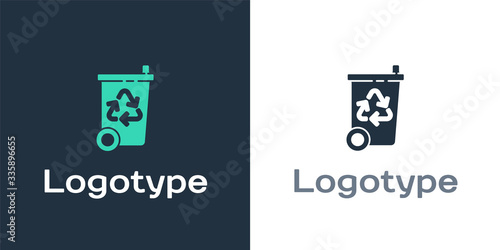 Logotype Recycle bin with recycle symbol icon isolated on white background. Trash can icon. Garbage bin sign. Recycle basket sign. Logo design template element. Vector Illustration