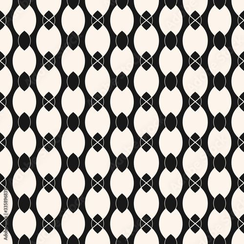 Vector monochrome seamless pattern with smooth ovate shapes, chains, ropes. Elegant abstract background. Black and white repeatable texture. Stylish design for decor, fabric, cloth, textile, carpet
