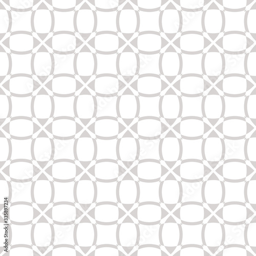 Delicate vector seamless pattern. Subtle texture with grid, net, mesh, lace, lattice, weave, cross lines. Simple abstract white and gray geometric background. Minimalist repeatable design for decor