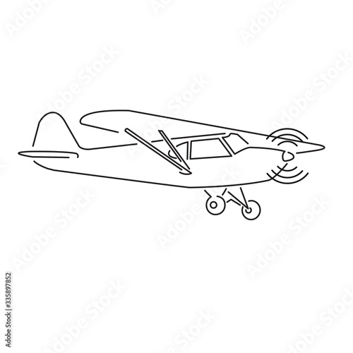 Small plane vector illustration. Single engine propelled aircraft line art.