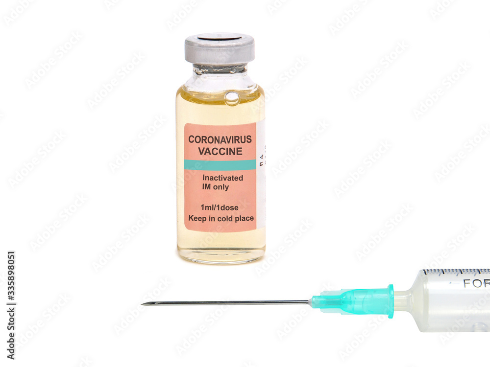 Coronavirus vaccine vial and syringe isolated on white background Coronavirus vaccine vial and syringe isolated on white background