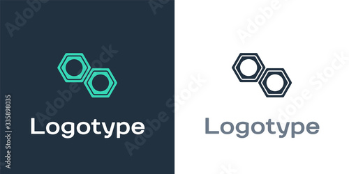 Logotype Hexagonal metal nut icon isolated on white background. Logo design template element. Vector Illustration