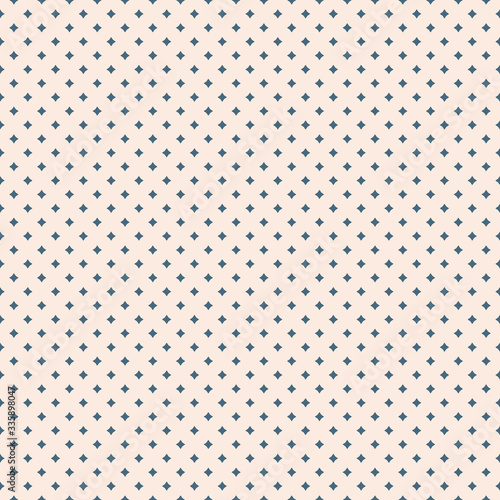 Subtle vector geometric seamless pattern with small diamonds, tiny stars, rhombuses. Simple minimalist blue and beige background. Abstract minimal texture. Repeat design for decor, fabric, wallpapers