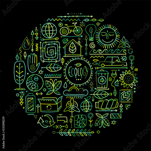 Ecology icons set. Global environment and recycling