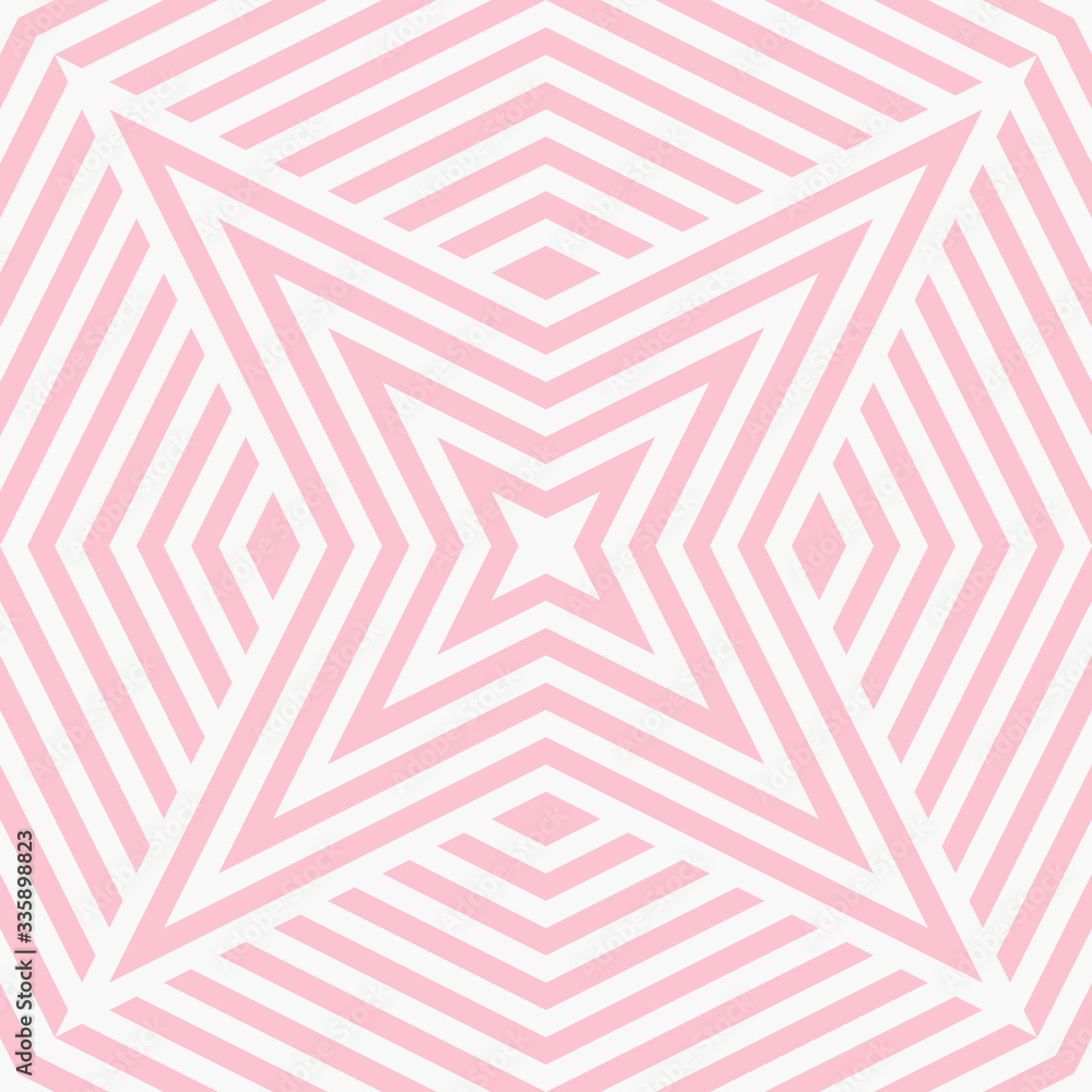 Vector geometric lines seamless pattern. Abstract modern pink and white background. Simple stylish graphic texture with stripes, diagonal lines, rhombuses, stars. Elegant decorative repeated design