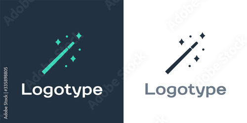 Logotype Magic wand icon isolated on white background. Star shape magic accessory. Magical power. Logo design template element. Vector Illustration