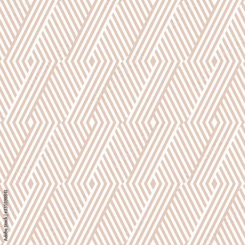 Vector geometric lines seamless pattern. Modern texture with diagonal stripes, broken lines, chevron, zigzag, wicker shapes. Simple abstract geometry. Beige color. Stylish repeat graphic background