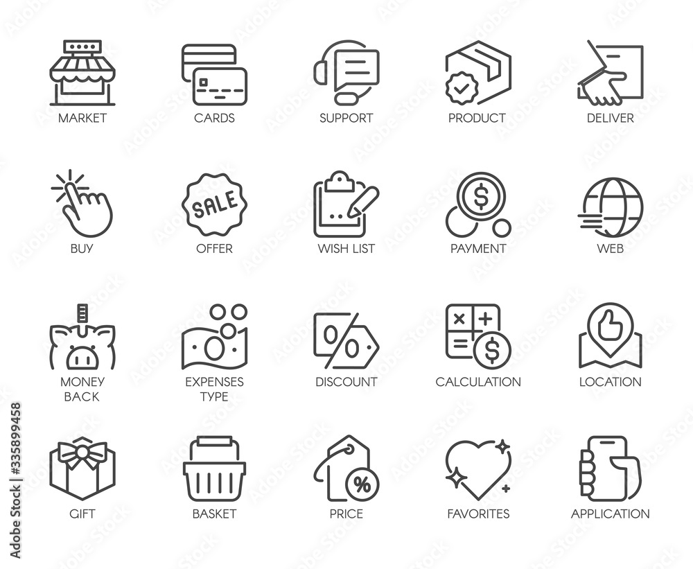 Shopping, E-commerce, Online Store Outline Icons Set. Shopping, E-commerce, Online Store Outline Icons Set.