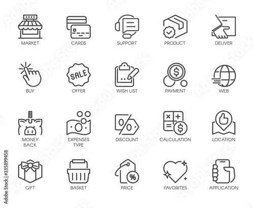 Shopping, E-commerce, Online Store Outline Icons Set.