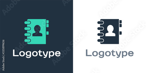 Logotype Address book icon isolated on white background. Notebook, address, contact, directory, phone, telephone book icon. Logo design template element. Vector Illustration
