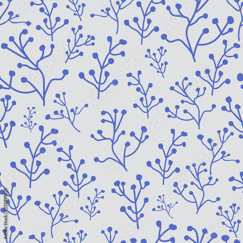 Wallpaper Mural Vector seamless floral pattern on the blue background. Modern minimalistic texture. For flat design, textile, cover, poste, wallpaper, web banners design. Spring linear flower. Torontodigital.ca