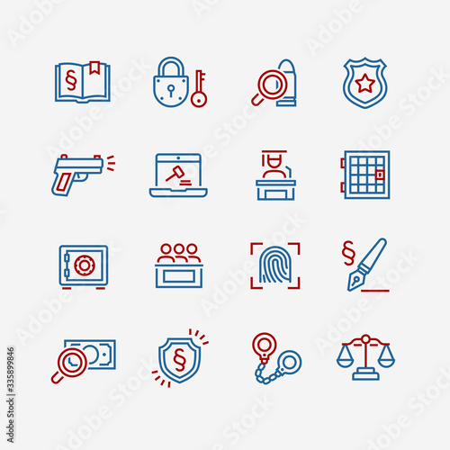 Law and Order Linear Vector Icons Set
