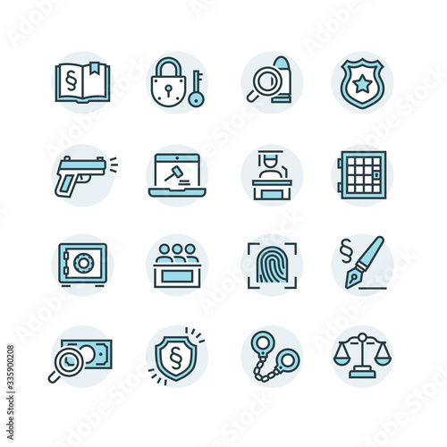 Law and Order Linear Vector Icons Set
