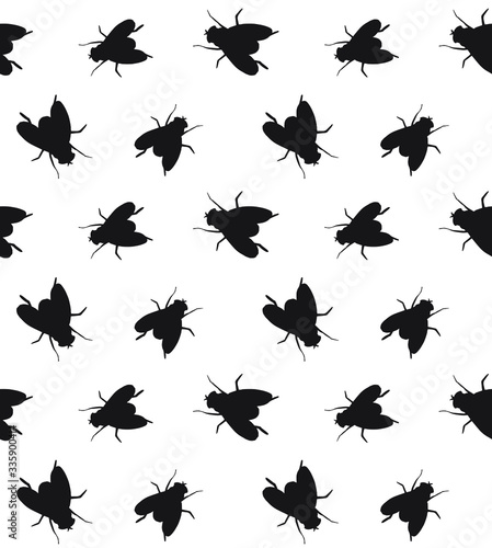 Vector seamless pattern of black sketch fly insect silhouette isolated on white background © Sweta