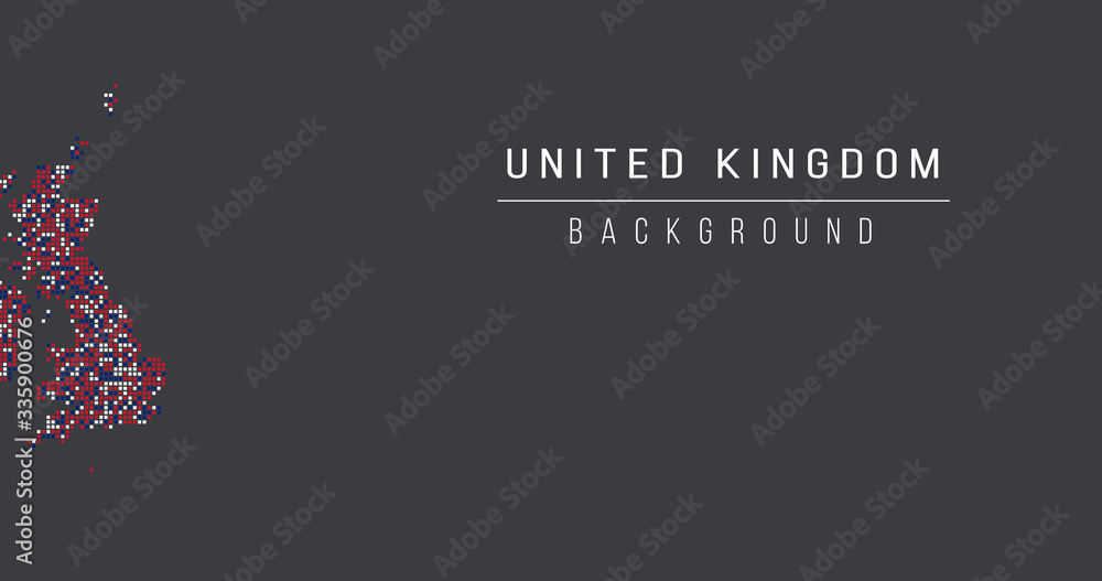 United Kingdom country map backgraund made from halftone dot pattern, Flag colors. Vector illustration isolated on black background