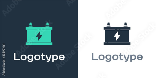 Logotype Car battery icon isolated on white background. Accumulator battery energy power and electricity accumulator battery. Logo design template element. Vector Illustration
