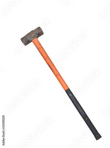 hammer hit the building with a long handle for ore extraction on a white background